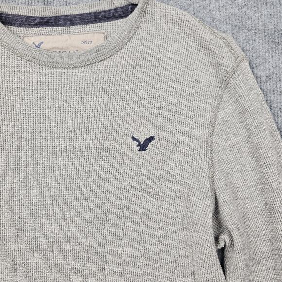 Vintage American Eagle Thermal Shirt Mens Large Y2K Gray Waffle Knit Layering - Picture 2 of 7